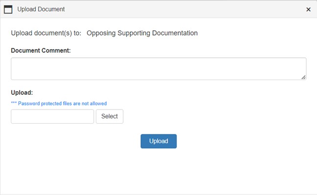 Upload Document window Upload Document window